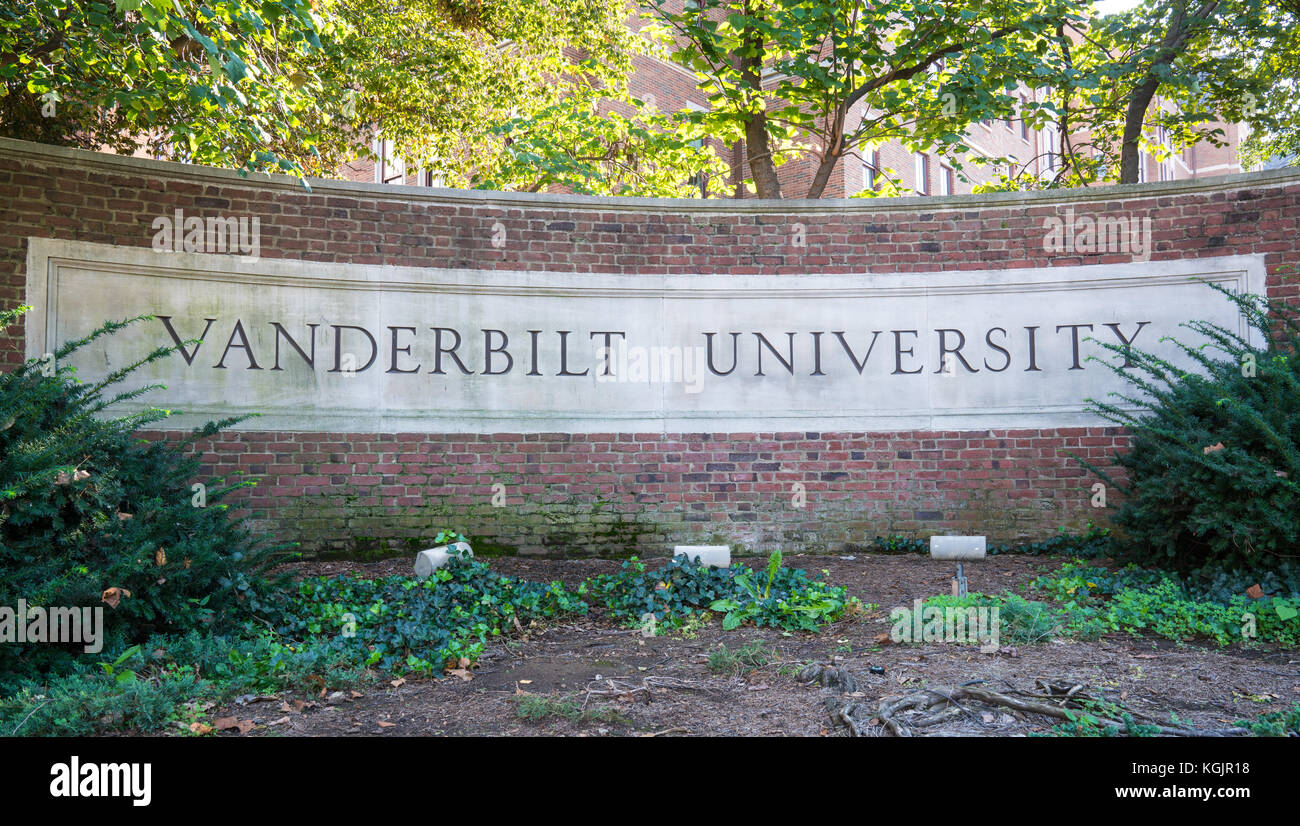 NASHVILLE, TN - 9 octobre : panneau à l'entrée de l'Université Vanderbilt le 9 octobre 2017 à Nashville, Tennessee, USAI Banque D'Images