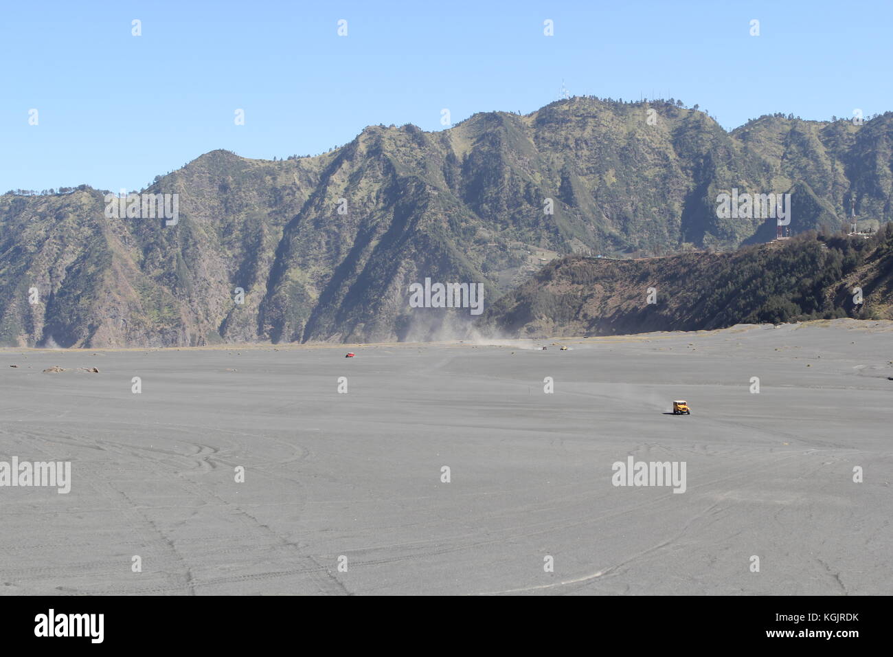 Le mont bromo en jeep, parc national de l'Est de Java, Indonésie Banque D'Images