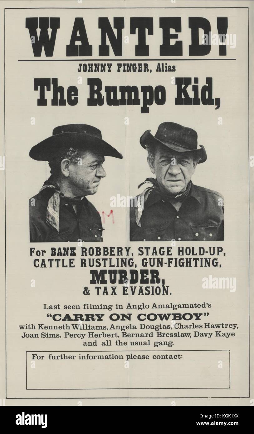 Exploitation d'Cowboy (1966) , affiche de film , avis de recherche de l'enfant , Sid James Rumpo Banque D'Images