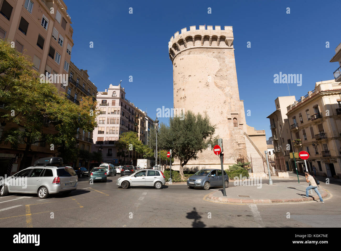 Valencia, Espagne. 25 octobre 2017 : les tours quart sont une paire de tours jumelles qui faisaient partie de la muraille médiévale qui entourait la vieille ville de Vale Banque D'Images