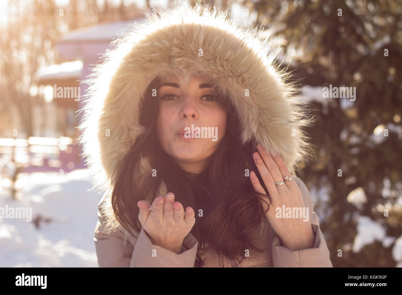 Jeune beauté femme dans winter park Banque D'Images