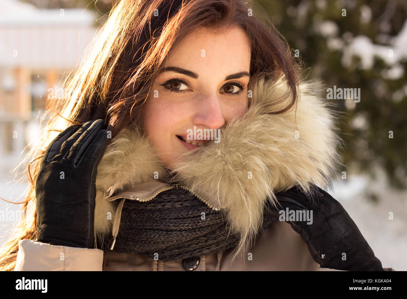 Portrait de femme et d'hiver Banque D'Images