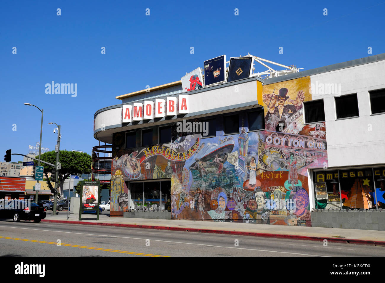 Peinture murale sur le mur de l'Amoeba Music record store vendre des disques sur Sunset Boulevard à la Los Angeles, California USA KATHY DEWITT Banque D'Images