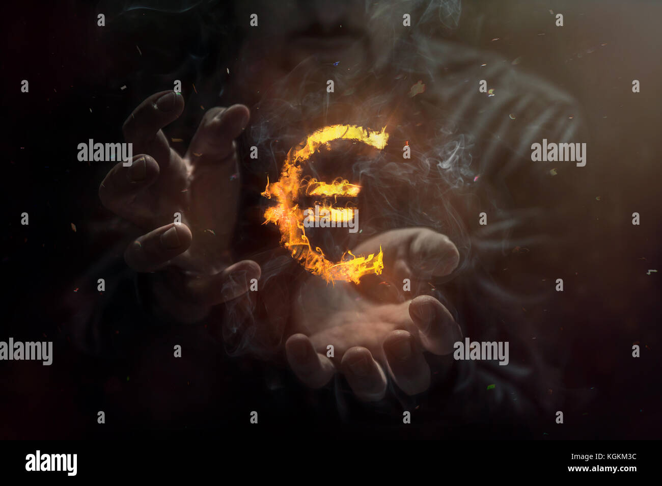 Symbole de feu avec l'homme de l'euro dans l'arrière-plan. conception de la gestion des risques dans le commerce d'argent au marché des devises Banque D'Images