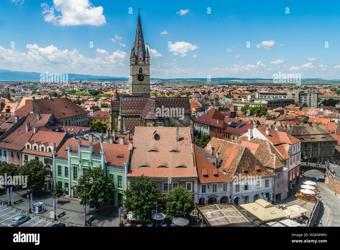 Aperçu de Sibiu, vue de dessus, en Transylvanie, Roumanie, juillet 2017 Banque D'Images