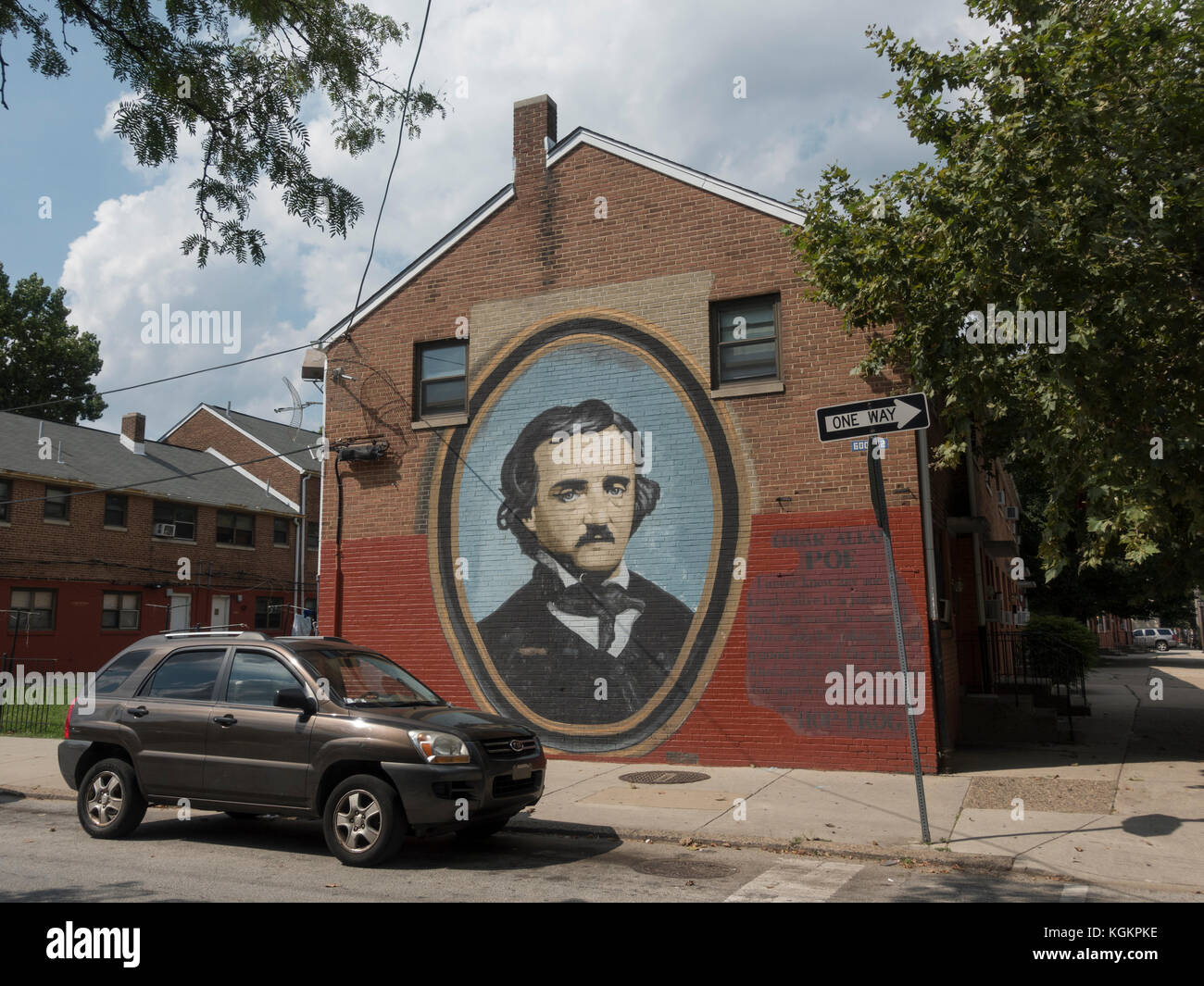Une peinture murale de Edgar Allan Poe près de l'Edgar Allan Poe National Historic Site, Philadelphia, Pennsylvania, United States. Banque D'Images