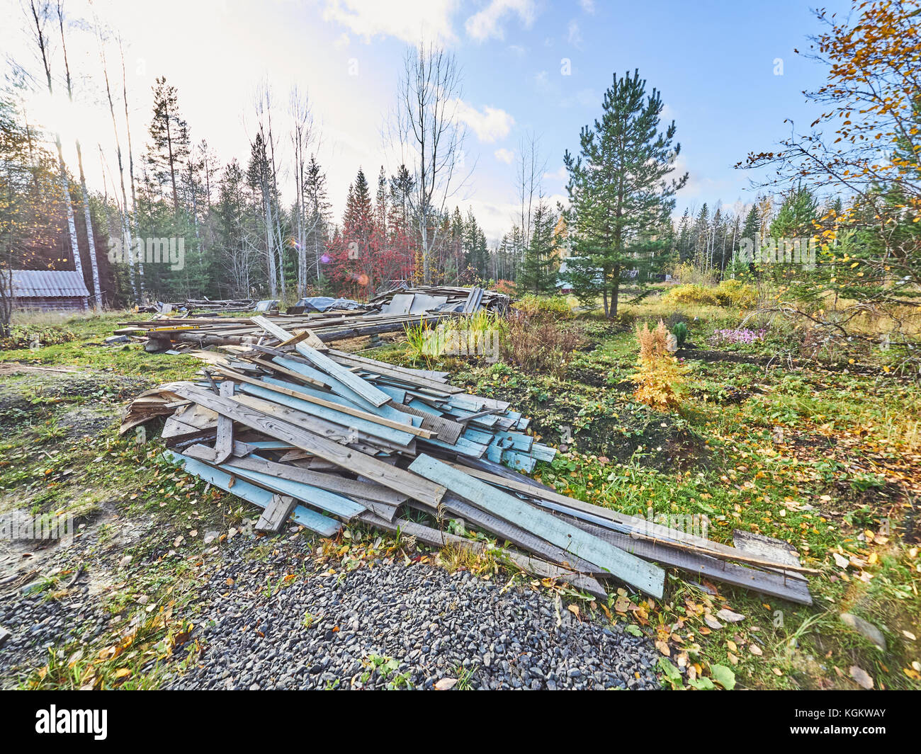 Vieille planches sur le site de construction Banque D'Images