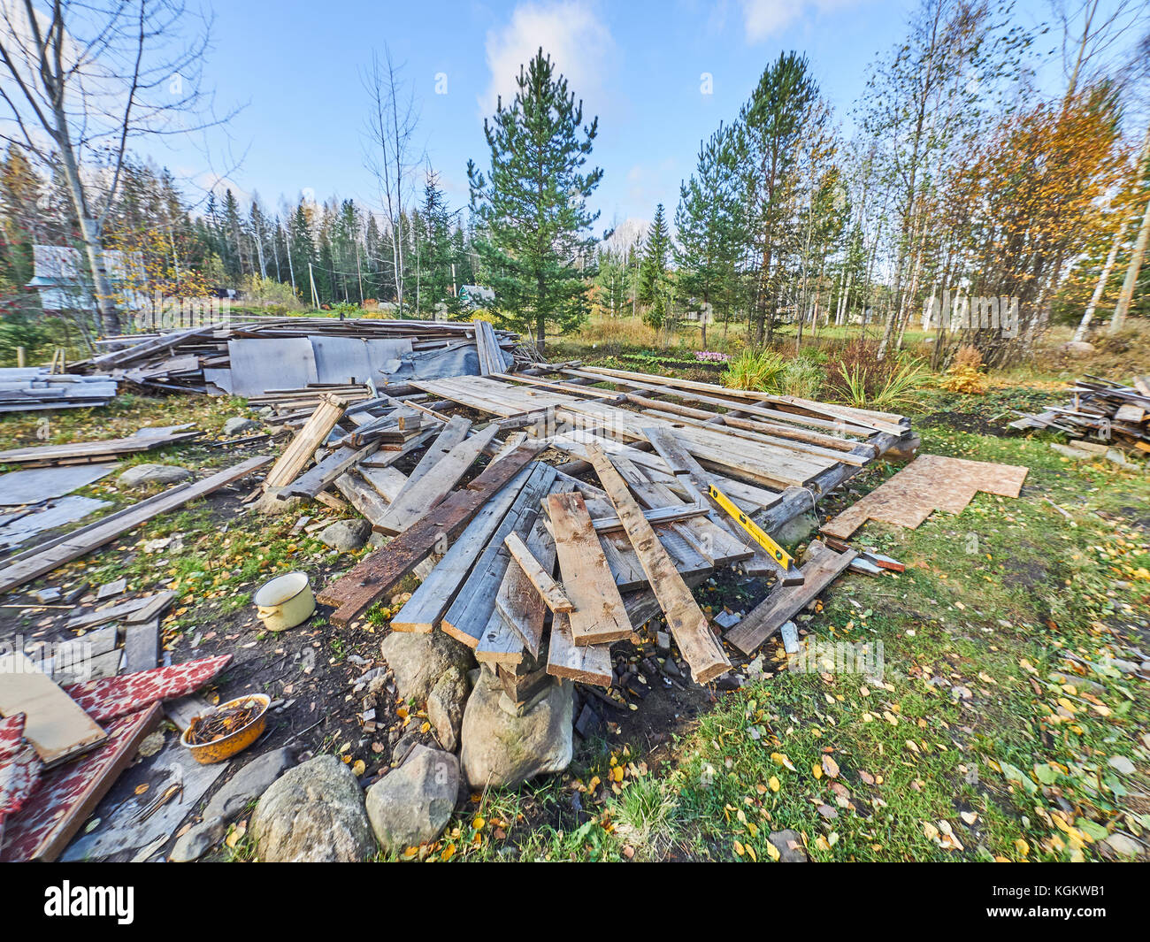 Vieille planches sur le site de construction Banque D'Images