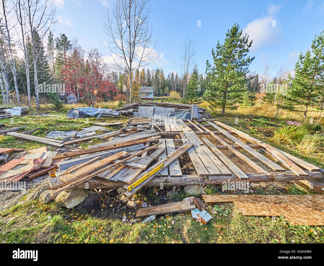 Vieille planches sur le site de construction Banque D'Images