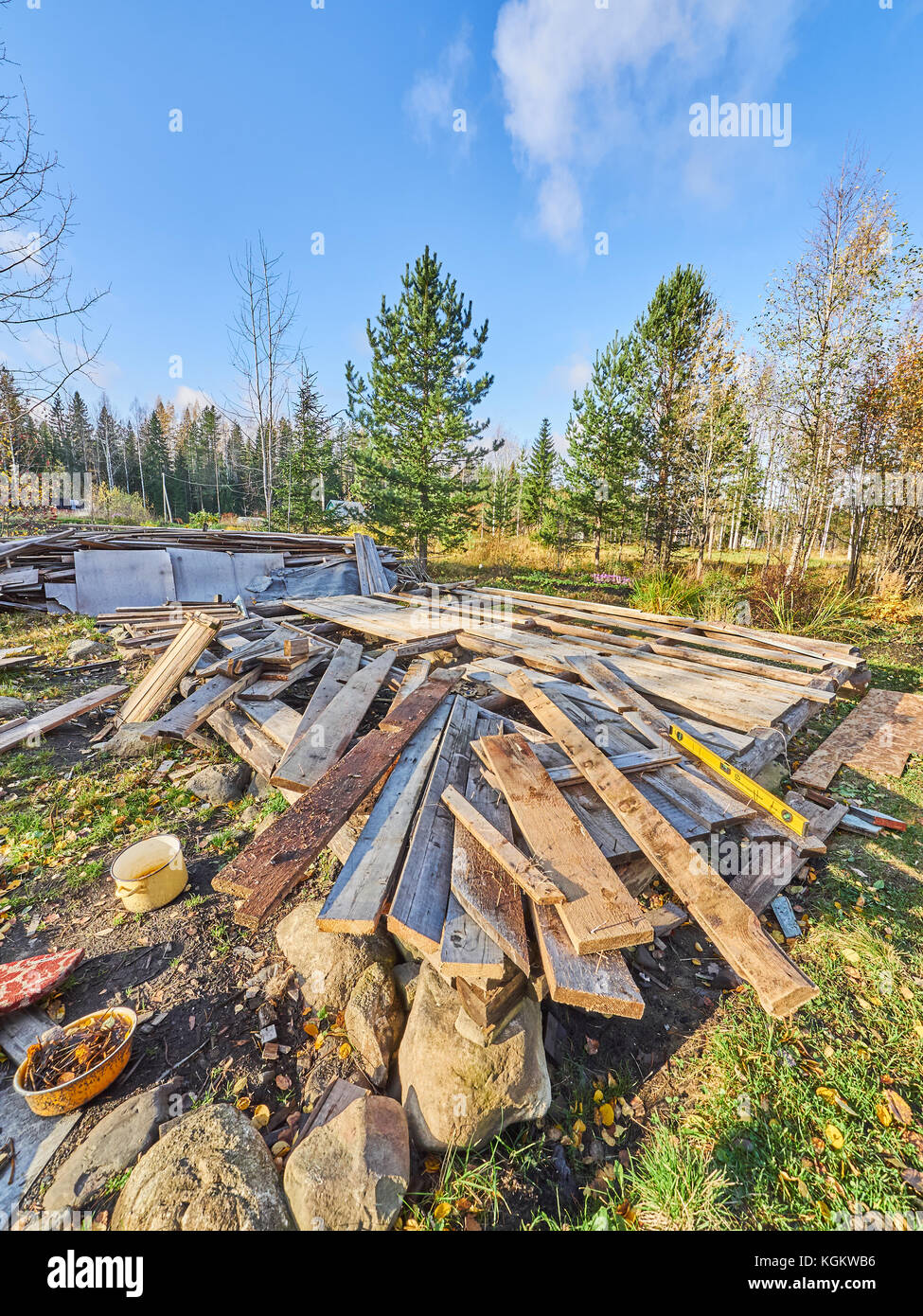 Vieille planches sur le site de construction Banque D'Images