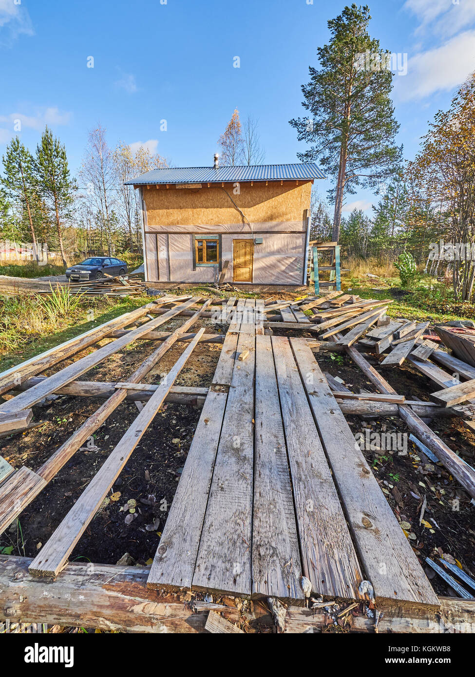 Vieille planches sur le site de construction Banque D'Images