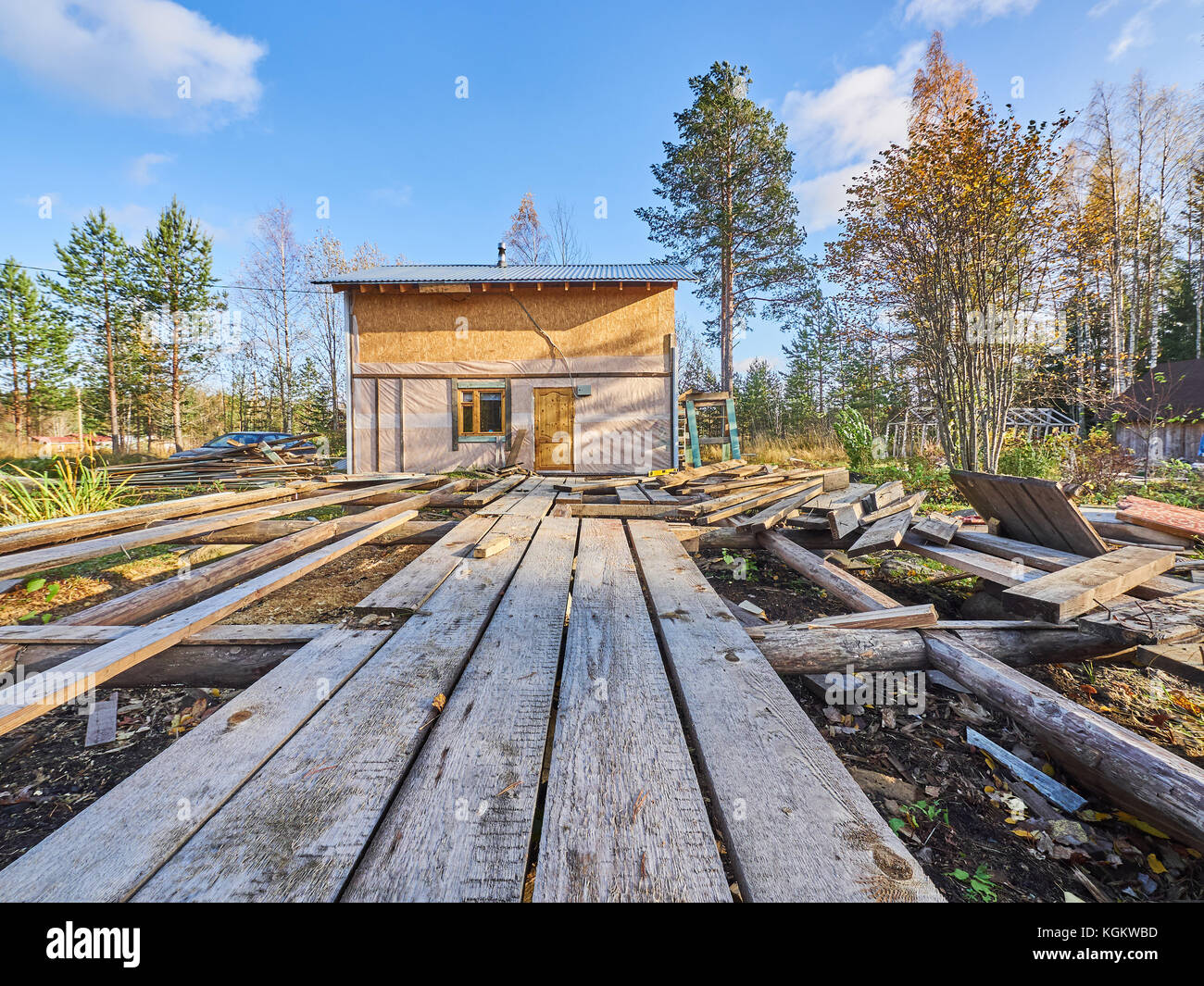 Vieille planches sur le site de construction Banque D'Images