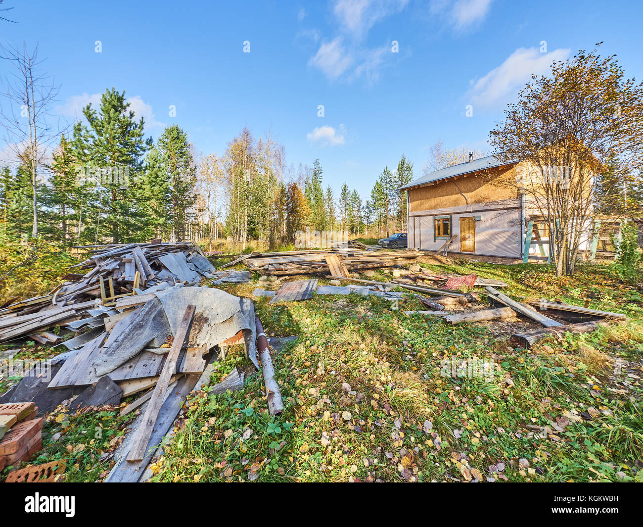 Vieille planches sur le site de construction Banque D'Images