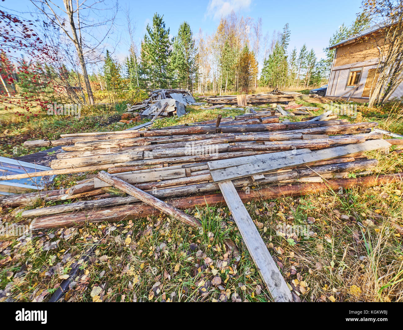 Vieille planches sur le site de construction Banque D'Images