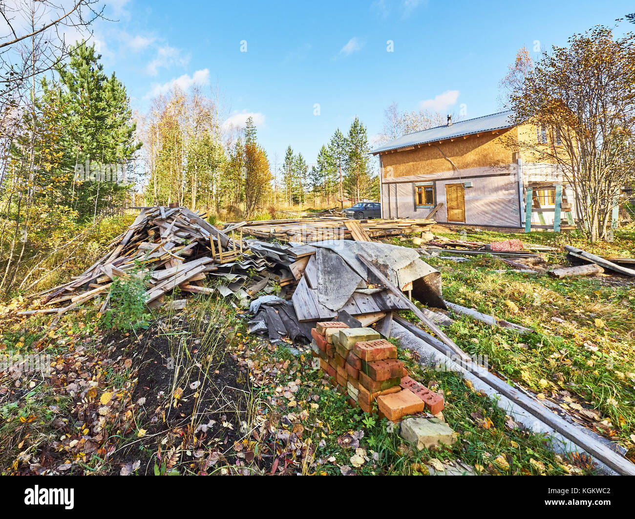 Vieille planches sur le site de construction Banque D'Images