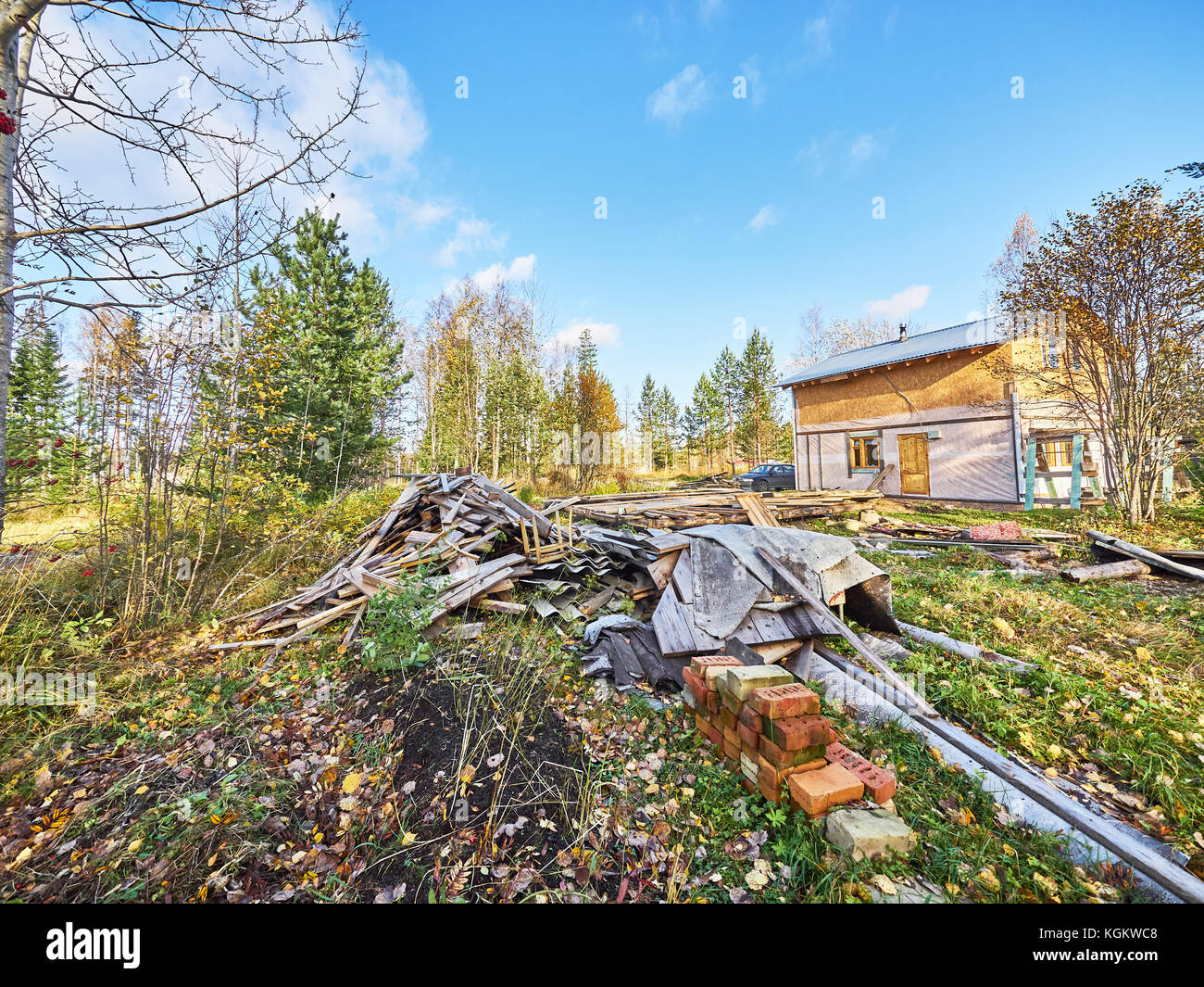 Vieille planches sur le site de construction Banque D'Images