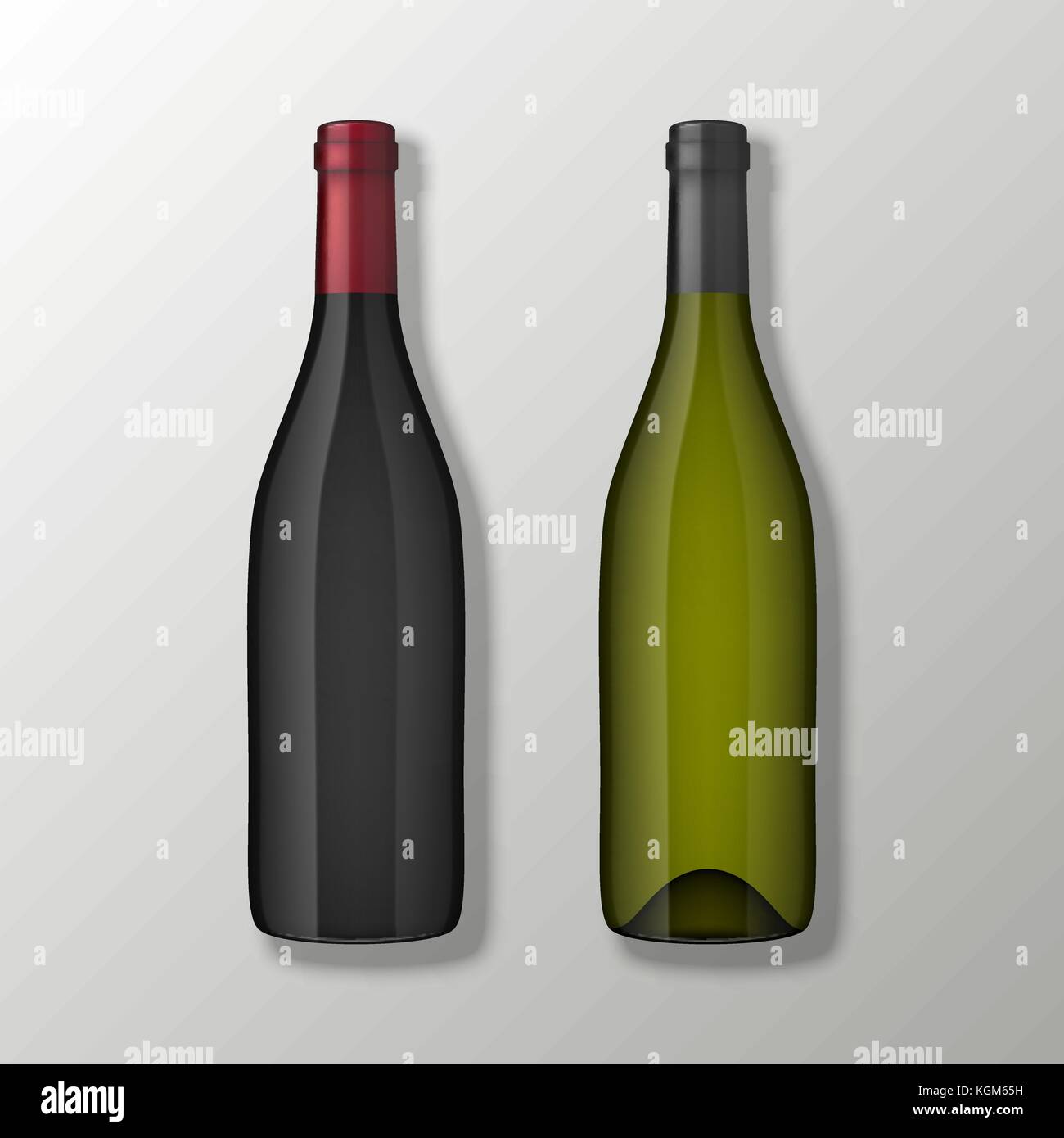 Deux bouteilles de vin vecteur réaliste en vue de dessus sans étiquettes sur fond gris. modèle de conception de maquettes, eps10. illustration. Illustration de Vecteur