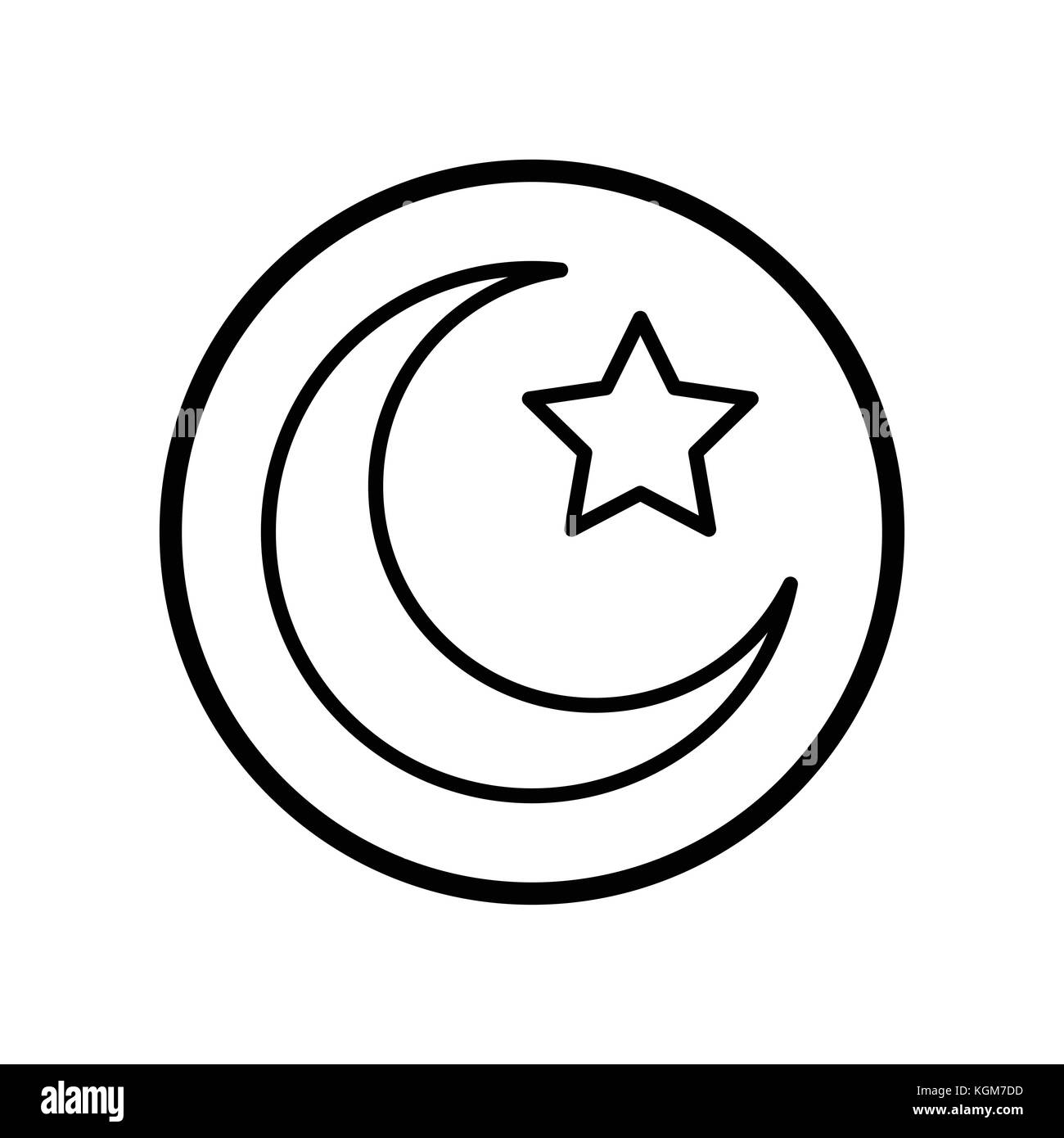 L'icône du croissant islamique, icône en forme d'étoile en ligne circle, symbole iconique dans un cercle, sur fond blanc, pour signer islamique. concept design iconique de vecteur. Illustration de Vecteur