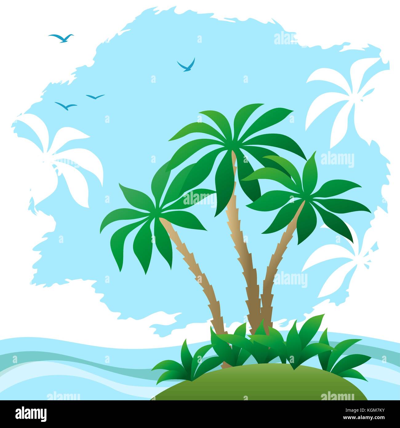 Paysage, mer plage de palmiers Illustration de Vecteur