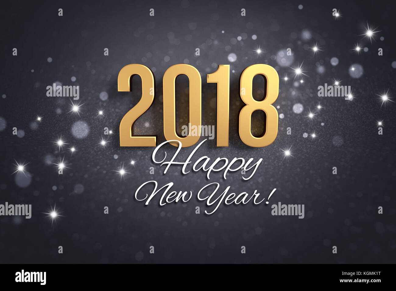 Salutations et nouvel an 2018 date de l'or, écrit en noir sur un fond de fête - 3d illustration Banque D'Images
