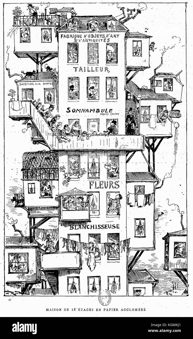 Albert Robida, le vingtième siècle 1883 Maison de 18 étages en papier aggloméré Banque D'Images