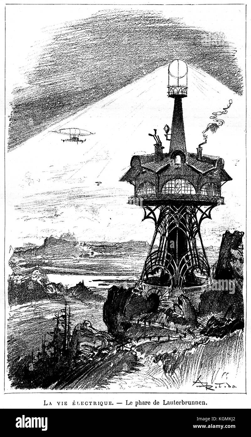 Albert Robida - La vie électrique - La phare de Lauterbrunnen Banque D'Images