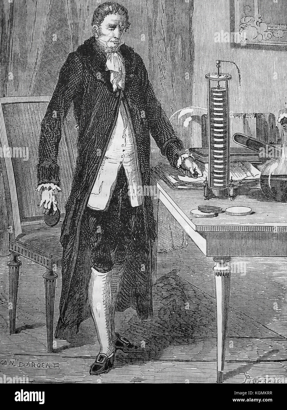 Albert Robida - Alessandro Volta Pile Banque D'Images