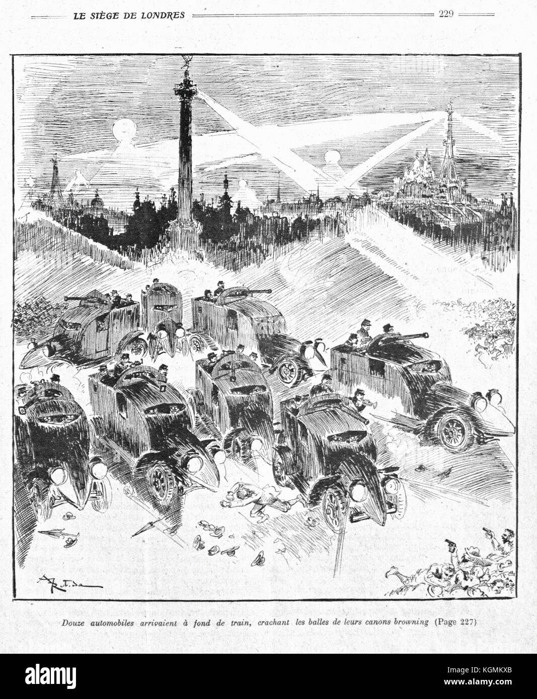 Albert Robida - la guerre infernale par Pierre Giffard et Albert Robida 1908 voitures blindées Banque D'Images