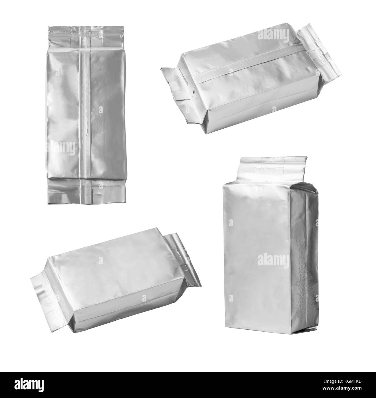 Close up d'un sac en aluminium fixé sur fond blanc Banque D'Images