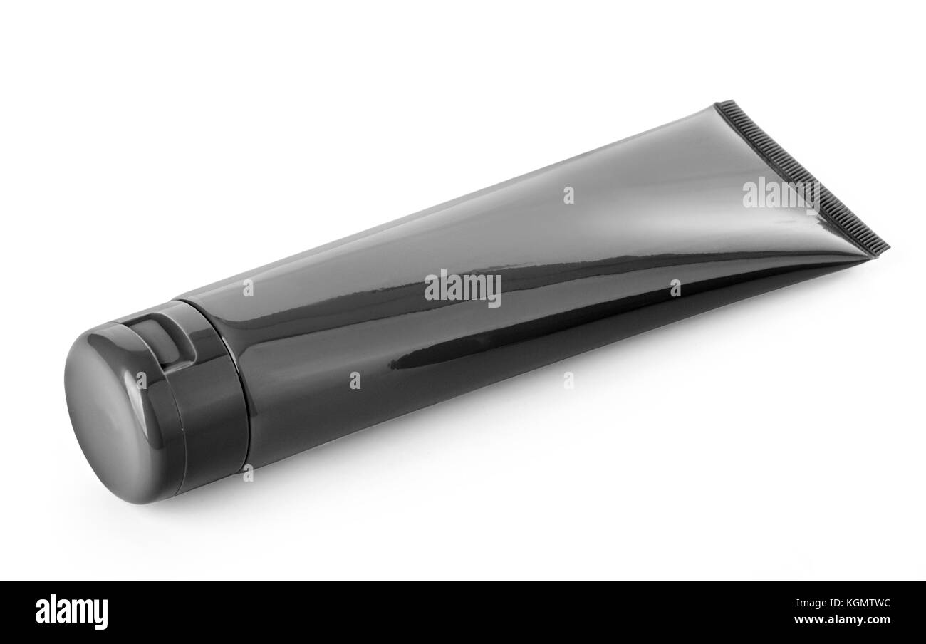 Tube cosmétique noir / studio de photographie du tube en plastique noir pour la crème - isolé sur fond blanc. with clipping path Banque D'Images