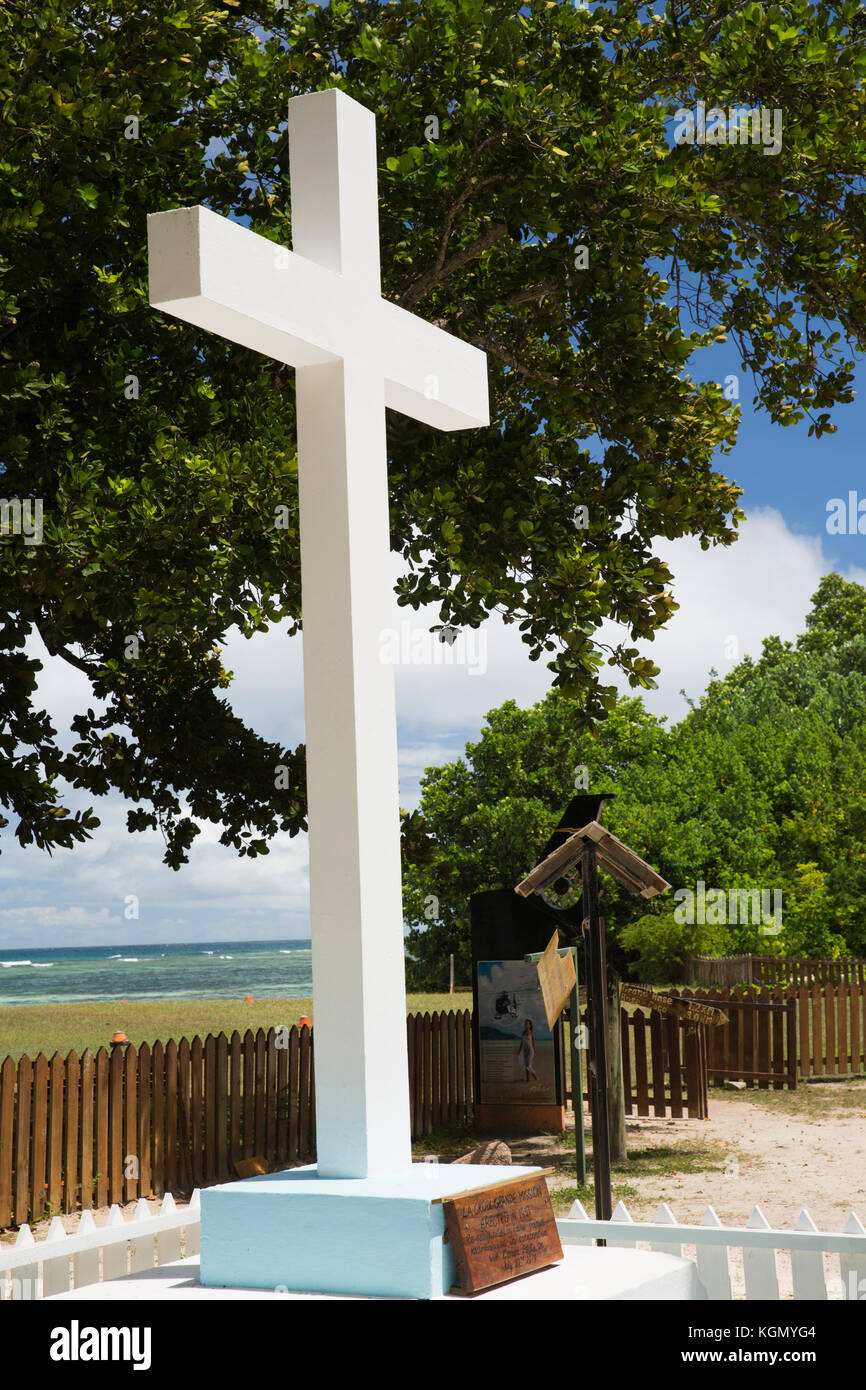 Les Seychelles, La Digue, L'Union Estate, La Croix Grande Mission, érigée en 1951 croix de la route Banque D'Images