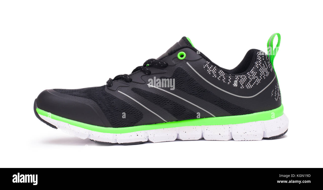 Lime Green et black sport chaussures unisexe isolé sur fond blanc Banque D'Images