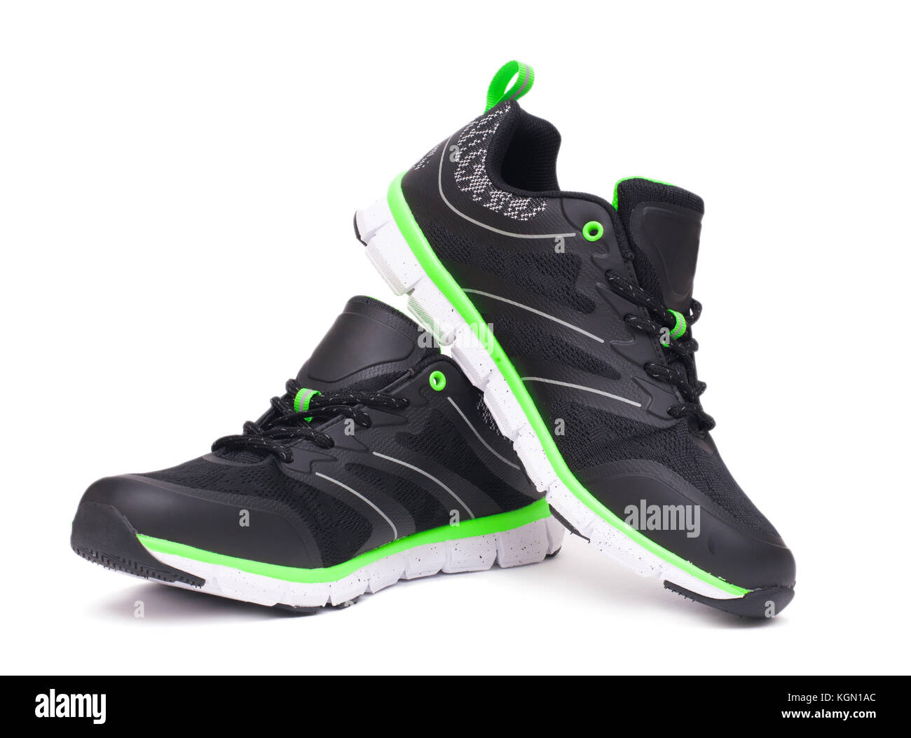 Paire de citron vert et noir sport chaussures unisexe isolé sur fond blanc Banque D'Images