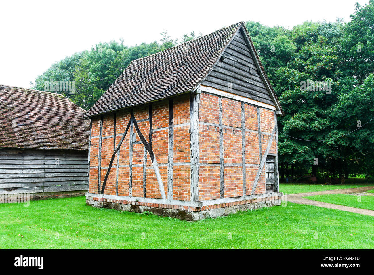 La relocalisation d'une stable de Ridgeway Court Farm, Wychbold, Worcestershire au Musée d'Avoncroft des bâtiments, Bromsgrove, Worcestershire, Angleterre, RU Banque D'Images
