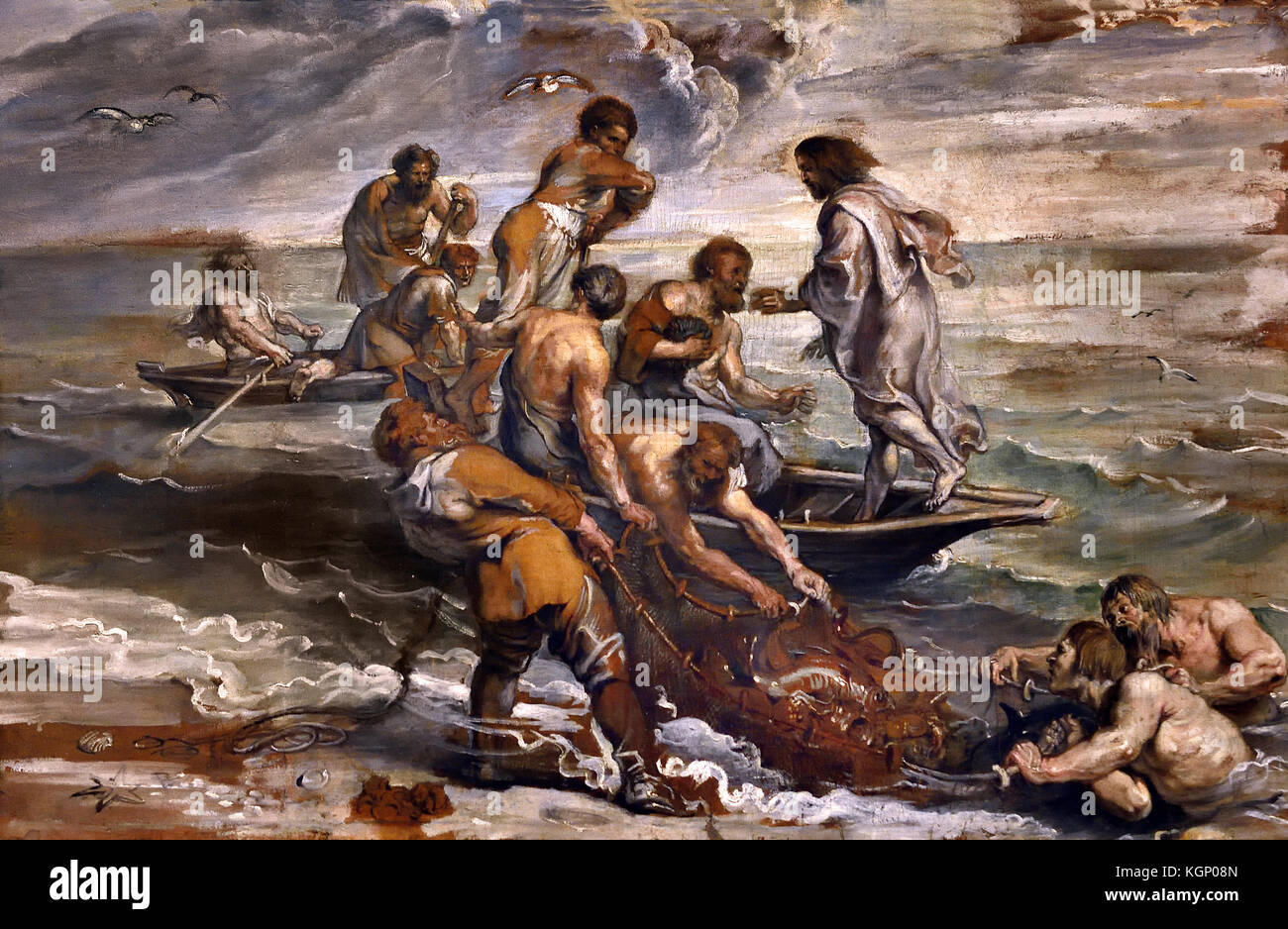 Le projet de miraculeuse de poissons 1618-19, Peter Paul Rubens (1577-1640) Peintre dans la tradition baroque flamand .Anvers, Antwerpen, Belgique, ( Jésus a utilisé le bateau de Simon Pierre à prêcher, puis conduit les pêcheurs à une pêche abondante (Luc 5 : 1-10) ) Banque D'Images