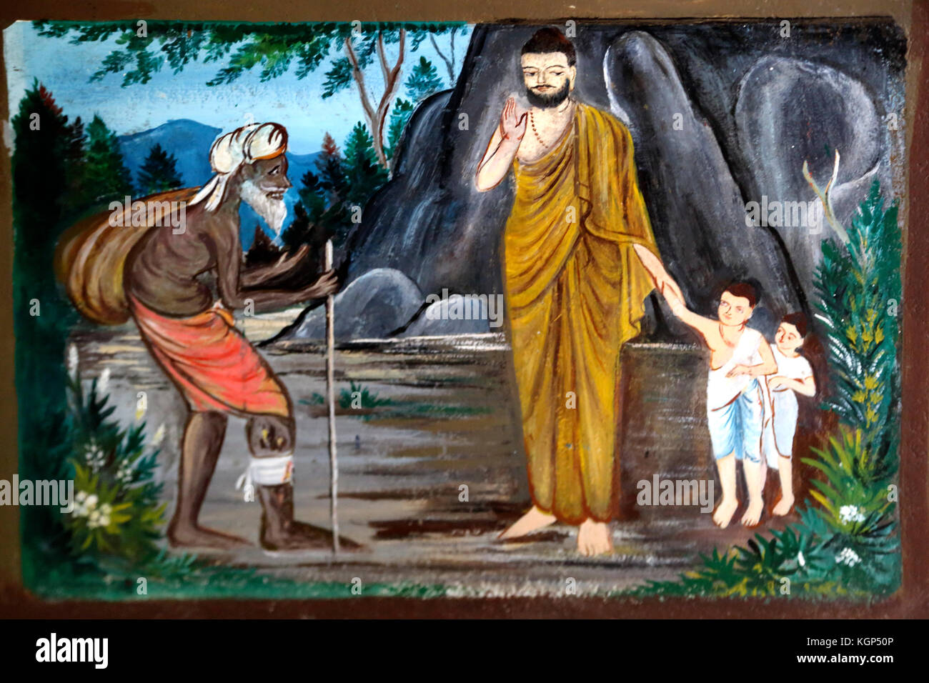 Galle Sri Lanka Sri-Vivekaramaya Rumassala Temple Road Peinture dépeignant la vie de Bouddha Banque D'Images