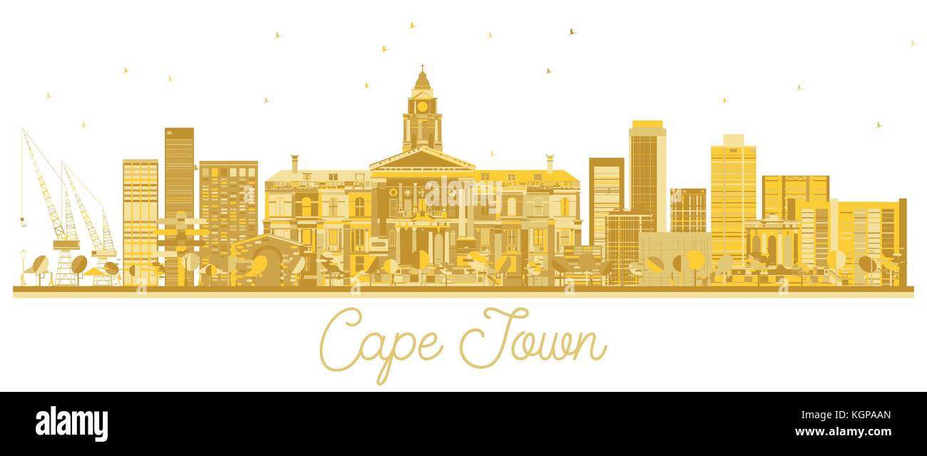 Cape Town Afrique du Sud Ville skyline silhouette d'or. Vector illustration. Concept de voyages d'affaires. La ville de Cape Town avec repères. Illustration de Vecteur