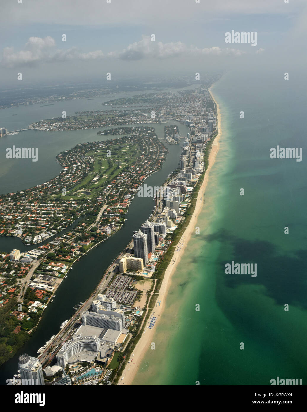 Vue aérienne de plages du littoral du sud de la Floride près de Miami Banque D'Images