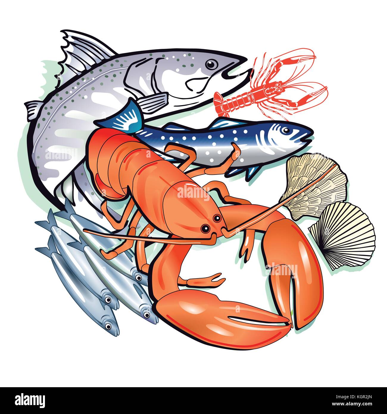 Poissons frais et fruits de mer illustration Illustration de Vecteur