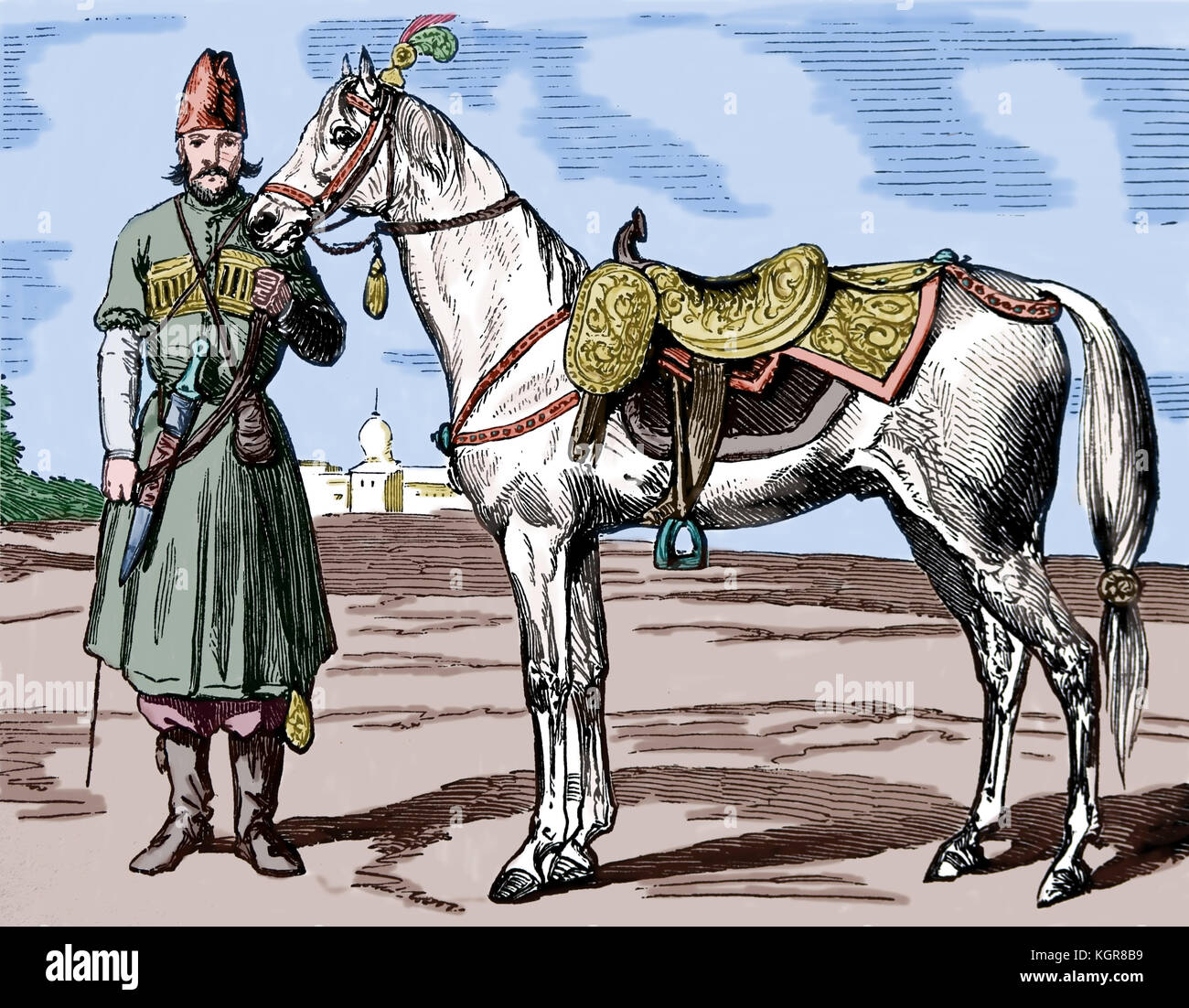 L'Asie. perse. Le shah's horse et keeper, 19e siècle. Banque D'Images