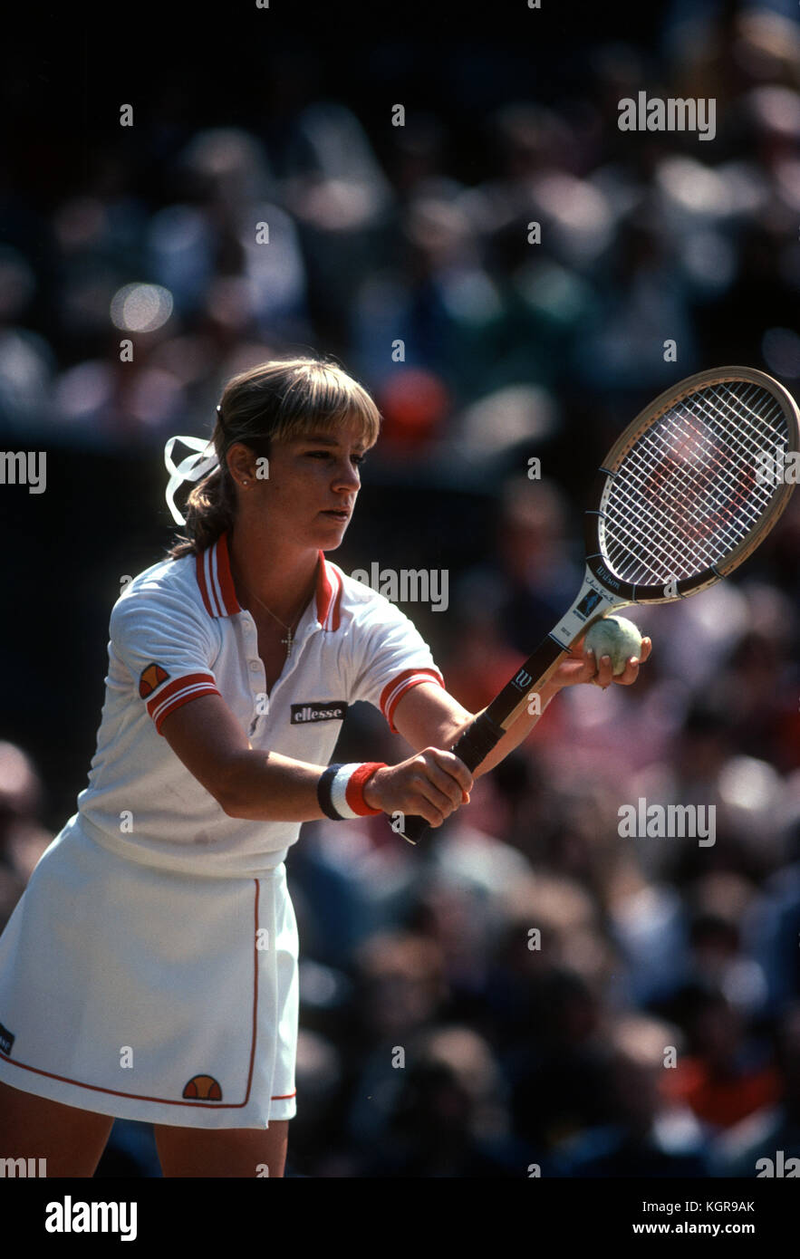 Chris Evert à Wimbledon, c. 1980 Banque D'Images