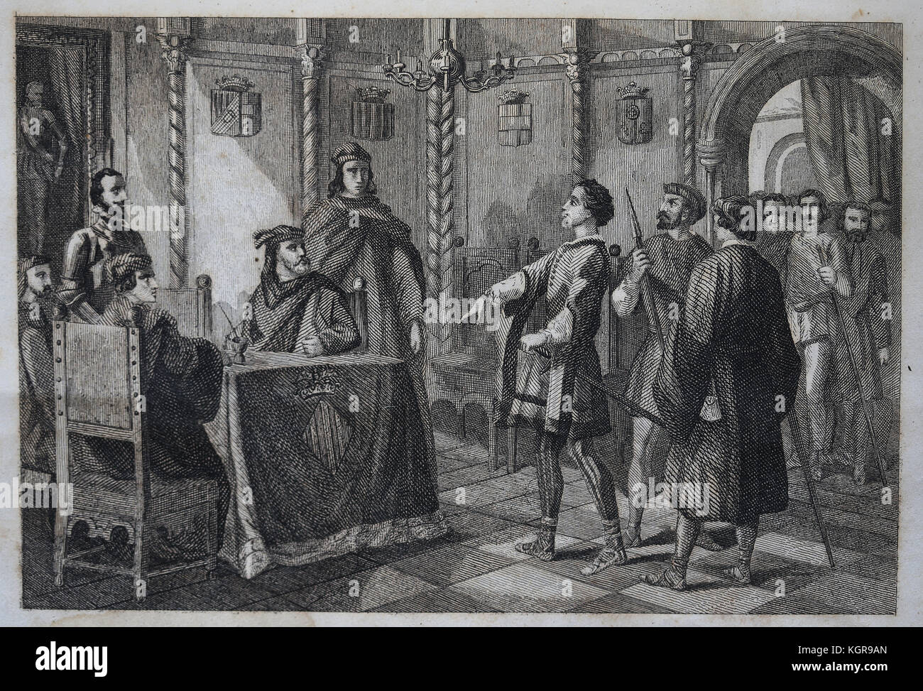 La révolte des confréries (Allemagne). Espagne. règne de l'empereur Charles v. guillem sorella au conseil. 1620. Banque D'Images