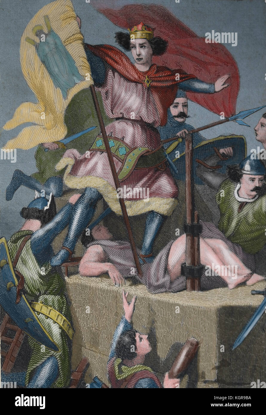 Ramon Berenguer III, comte de Barcelone, Gérone et d'ausona 1086-1131. assaut du château de fossis. gravure, 1863. Banque D'Images