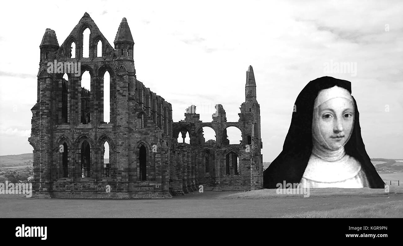 L'ABBAYE DE WHITBY / ST HILDA / HILD -& WHITBY ABBEY - St Hilda de Whitby, North Yorkshire UK. Banque D'Images