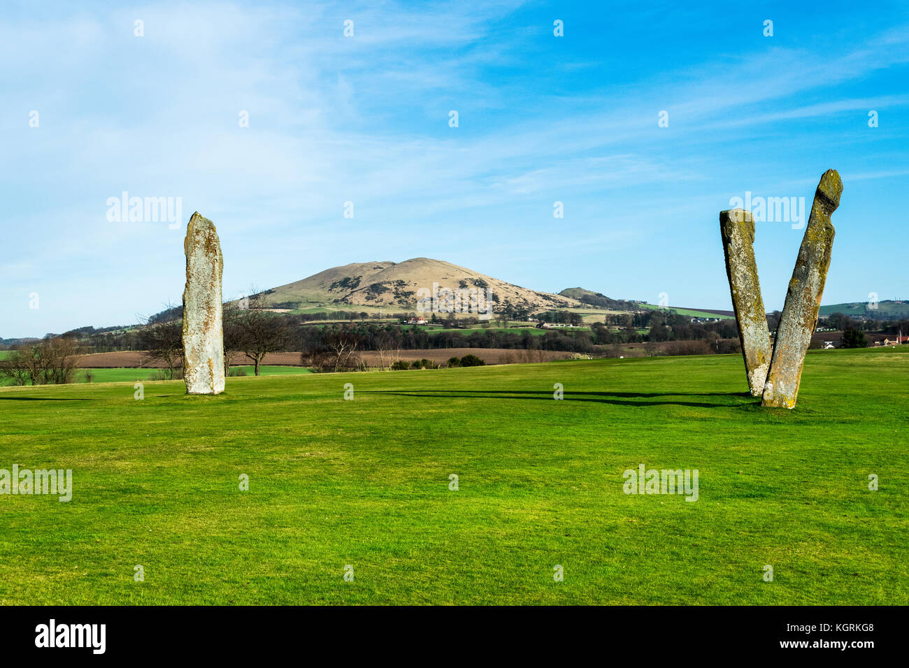 Lundin Links menhirs. Fife en Écosse. Banque D'Images