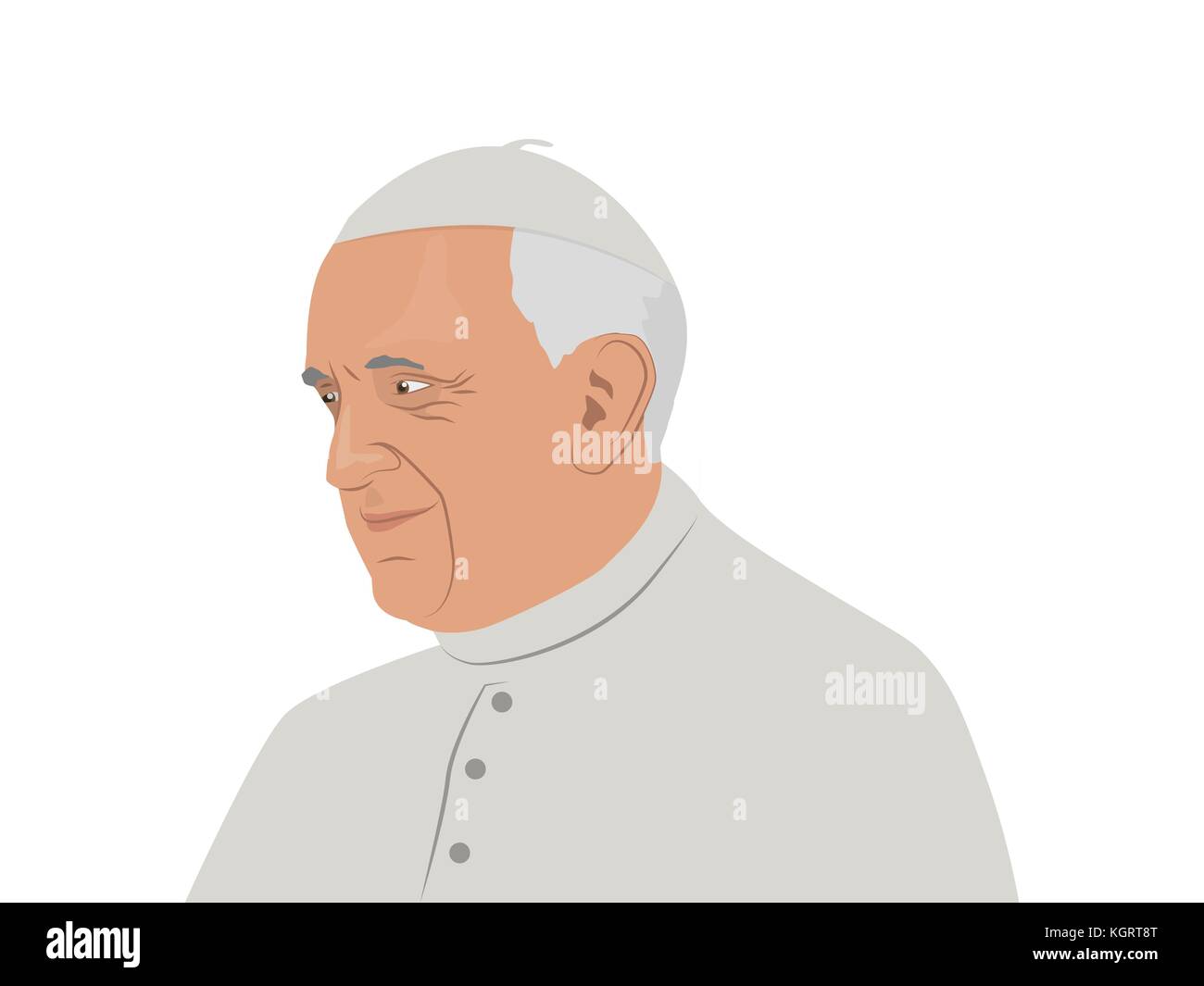 Le 10 novembre 2017. editorial illustration du pape François en costume traditionnel sur fond blanc. Illustration de Vecteur