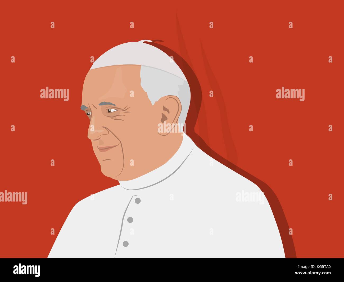 Le 10 novembre 2017. editorial illustration du pape François en costume traditionnel sur fond blanc. Illustration de Vecteur