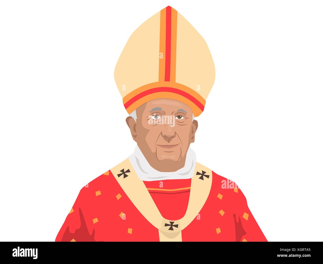 Le 10 novembre 2017. editorial illustration du pape François en costume traditionnel sur fond blanc. Illustration de Vecteur