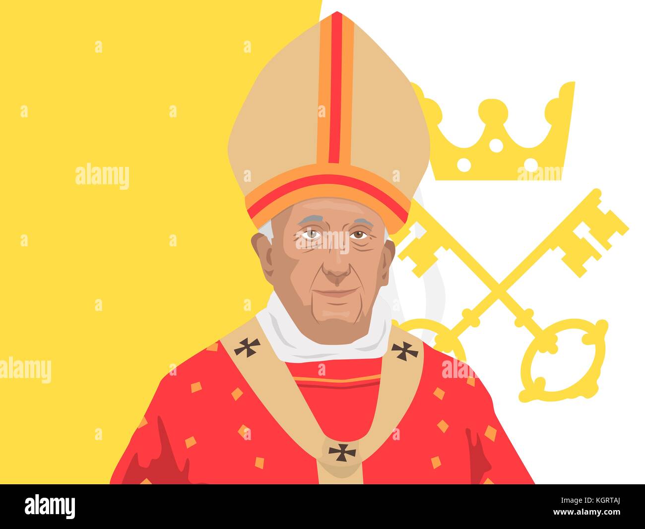 Le 10 novembre 2017. editorial illustration du pape François en costume traditionnel sur fond blanc. Illustration de Vecteur