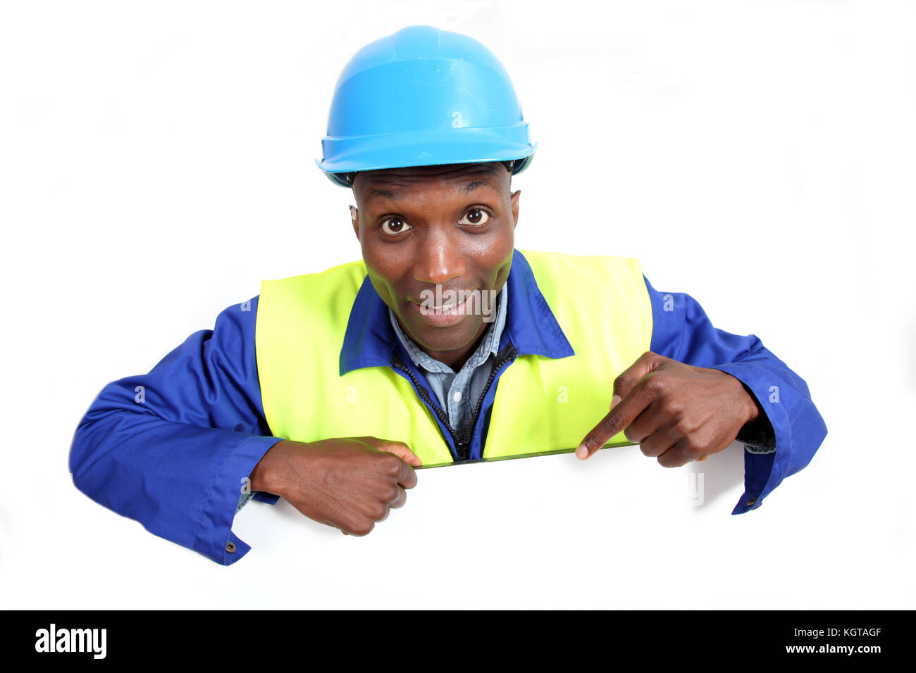 Construction Worker with isolés de tableau blanc Banque D'Images